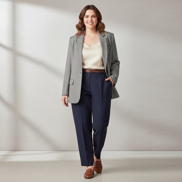 Worthington Blazer Wmn's Sz 22W Navy Herringbone Stripe One Button Career Jacket - Picture 4 of 12